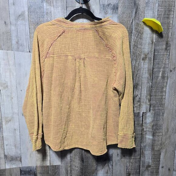 New In Boutique Oversized Washed Woven Crinkled Gauze Button Down Shirt Top - Picture 3 of 5